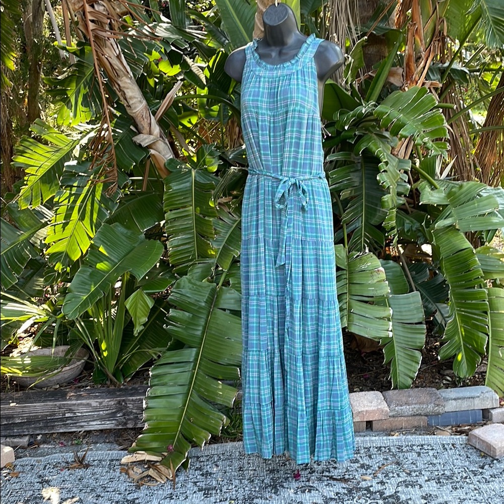 Torrid sleeveless ruffle, neck plaid fit, and flare maxi dress